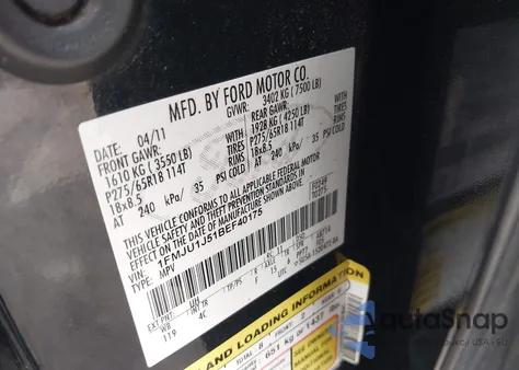 2011 Ford Expedition Xlt из США, поврежденный, VIN 1FMJU1J51BEF40175